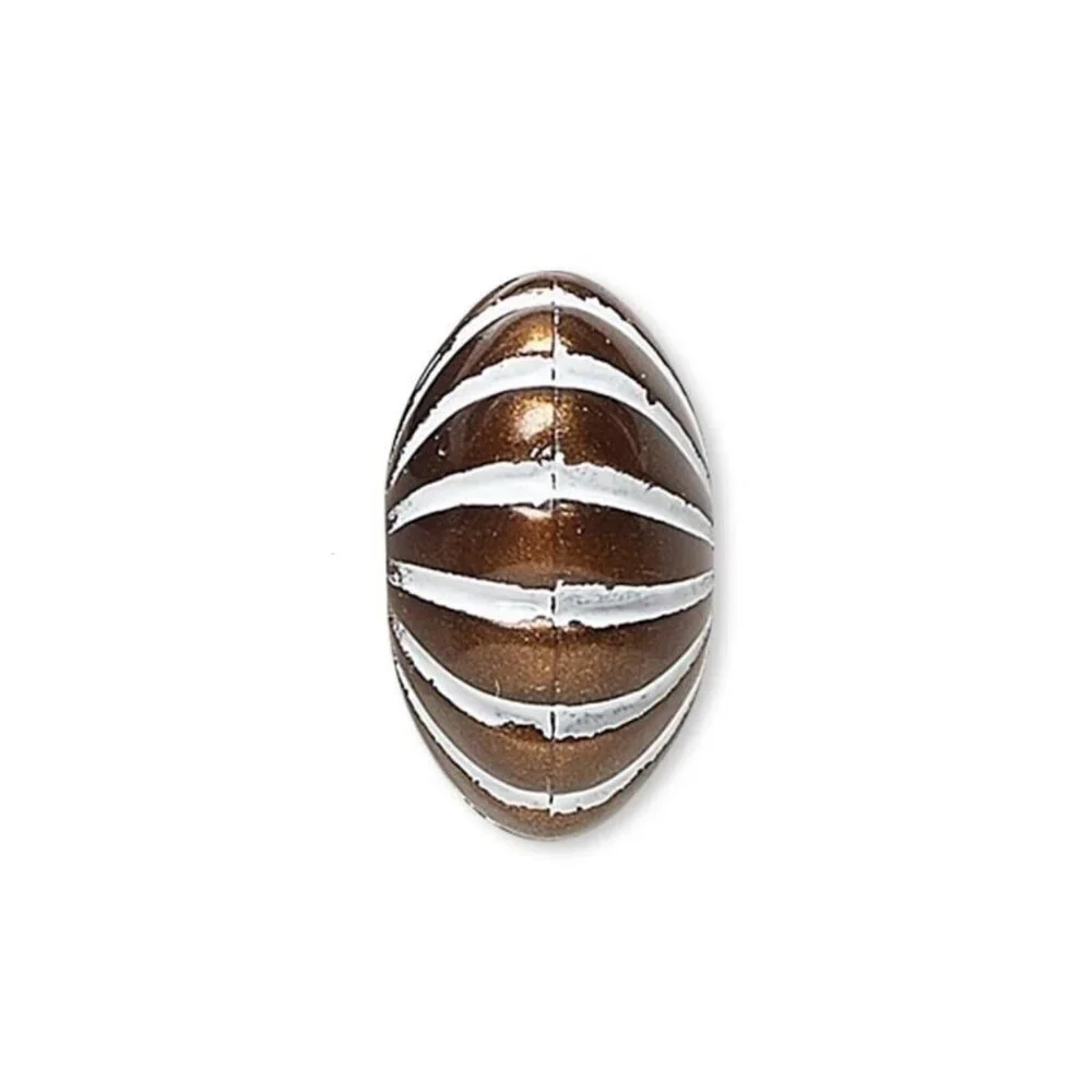 Vintage 80s Bronze White Lines 14X8 Corrugated Rondelle Acrylic Beads 10 pcs